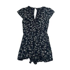 Angie floral shorts romper faux skirt black white womens small boho